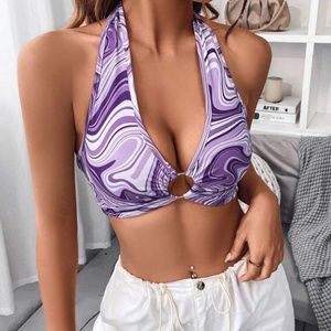 Coolane Marble Print O-ring Detail Halter Top